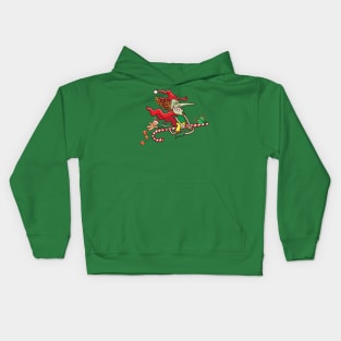 Halloween witch riding a Christmas candy cane Kids Hoodie